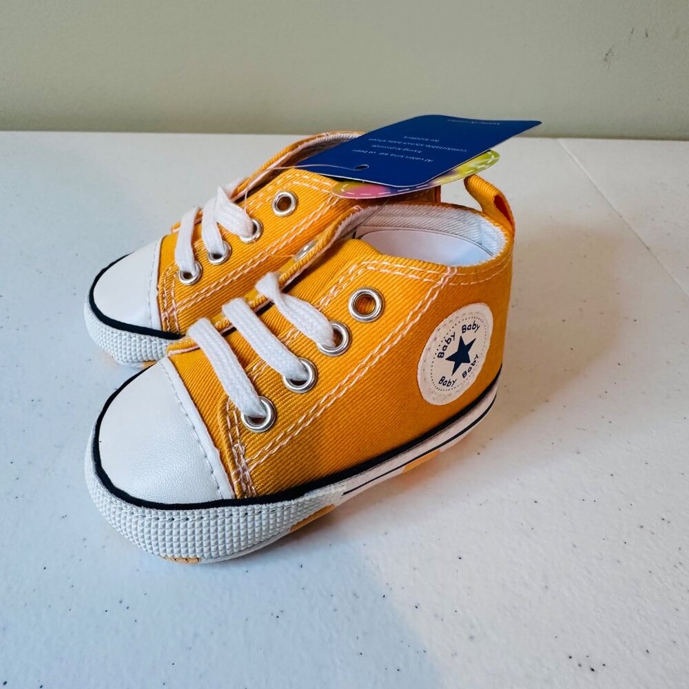 Baby High Top Sneakers Shoes Orange Canvas Sneakers Baby Size 1 Polka Dot Sole